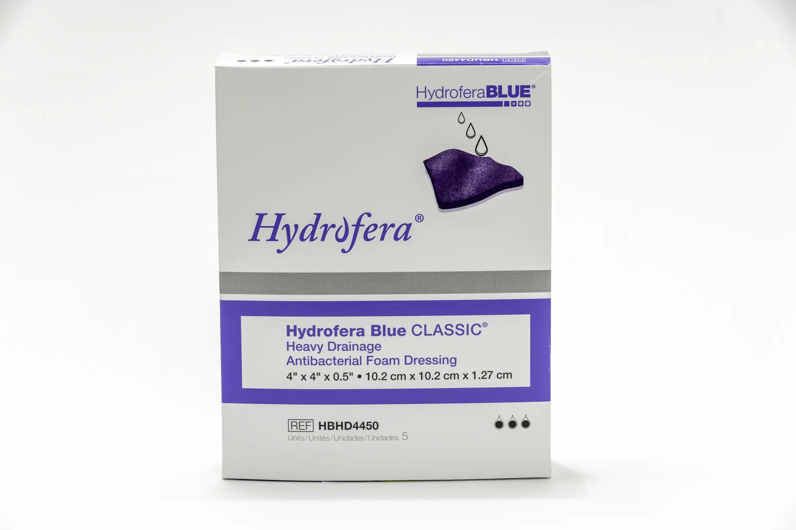 Hydrofera Blue CLASSIC Heavy Drainage product packaging box