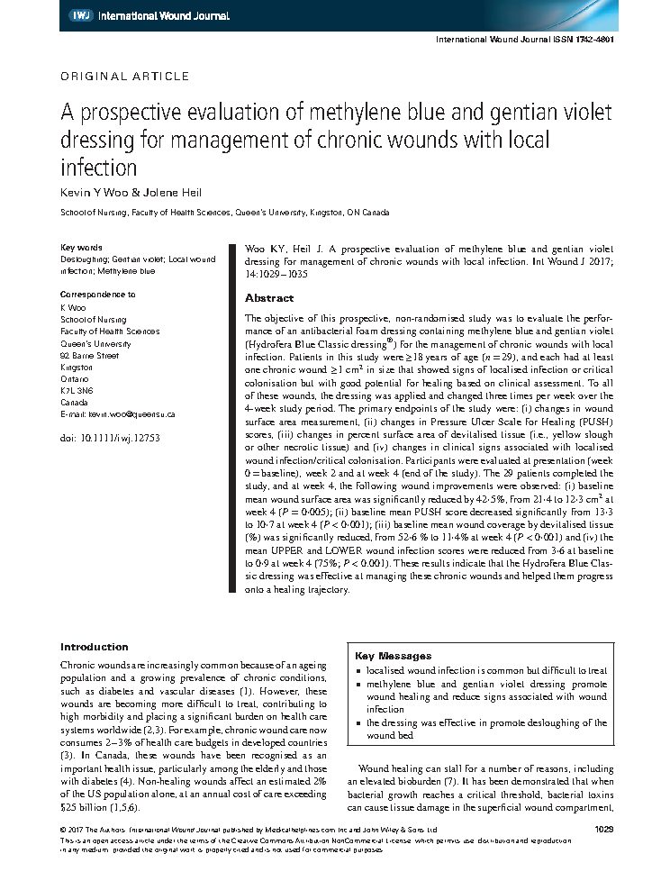 Cover preview for A Prospective Study to Evaluate Methylene Blue and Gentian Violet Dressing for the Management of Chronic Wounds